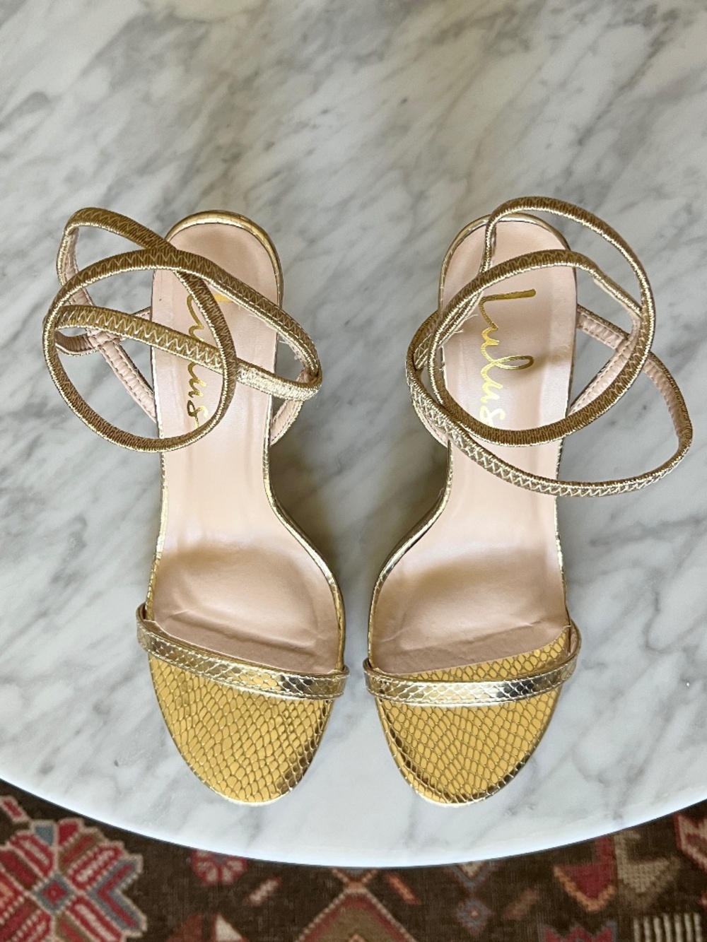 Lulus Gold Snake Embossed Ankle Strap Adelle Heels Size 8.5 NWOT